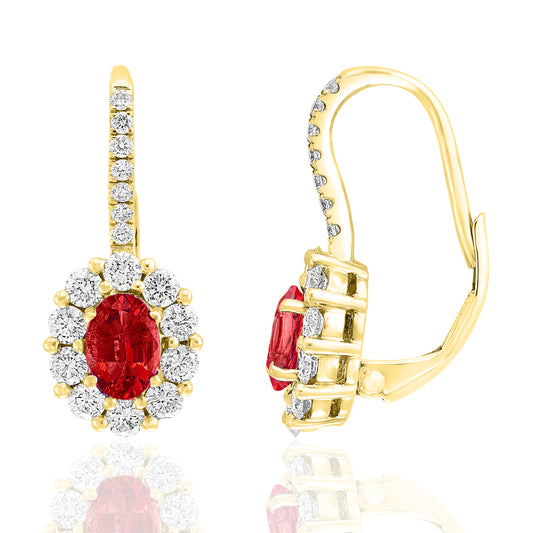 Oval Ruby Leverback Earrings with Diamonds