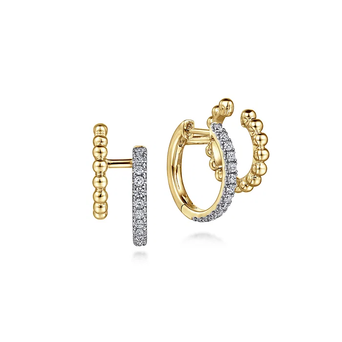 Pave Diamond Beaded Huggie Cuff Earrings