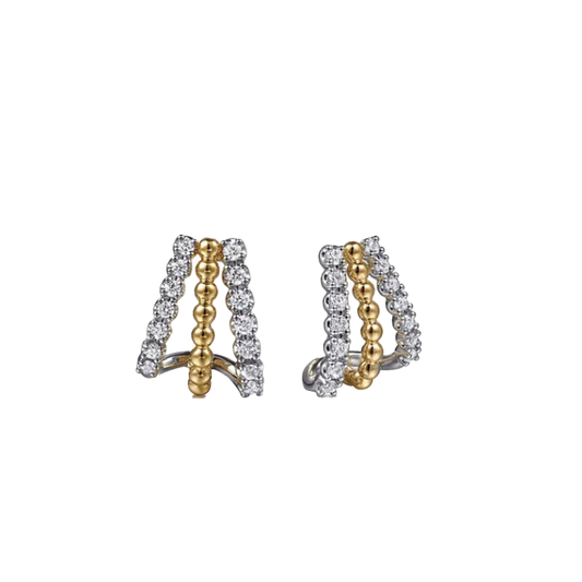 Diamond Beaded J Hoop Earrings