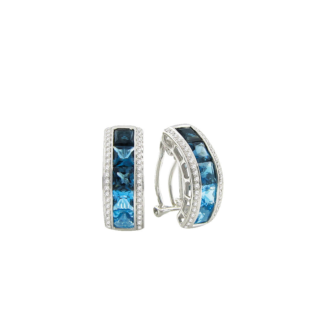 Eternal Love Hoop Earrings with Diamonds and Londona and Swiss Blue Topaz