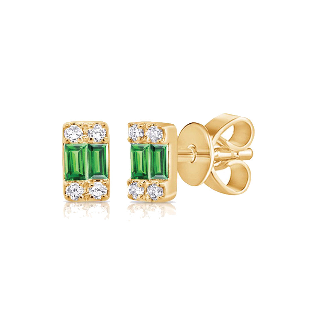 Baguette & Round Diamond Stud Earrings