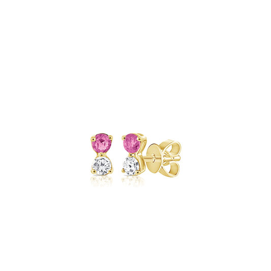 Diamond and Pink Sapphire Stud Earrings