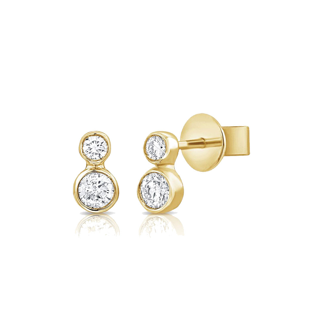 Double Diamond Bezel Set Stud Earrings