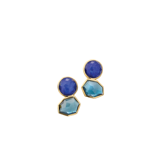 Large 2-Stone Post Earrings with Rock Crystal and Lapis Lazuli