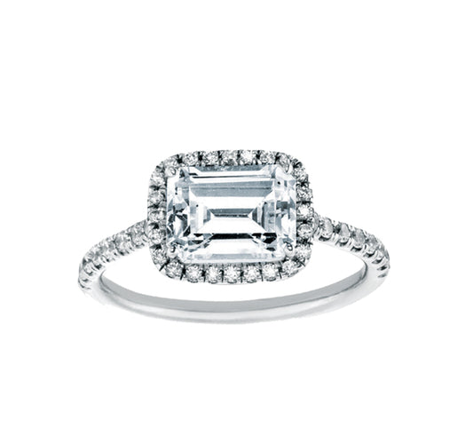 Sideways Emerald-Cut Engagement Ring Setting in Gold