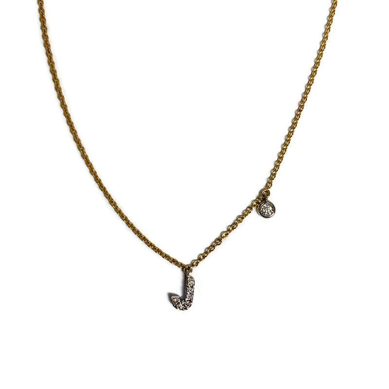 J Initial Necklace with Bezel Set Diamond