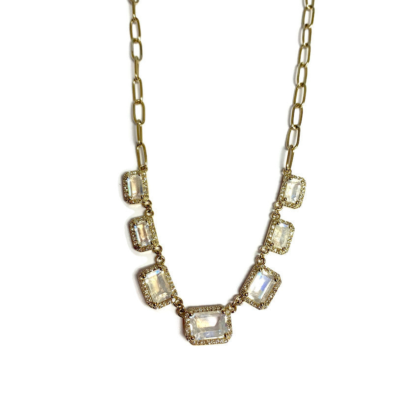 Moonstone & Diamond Halo Necklace