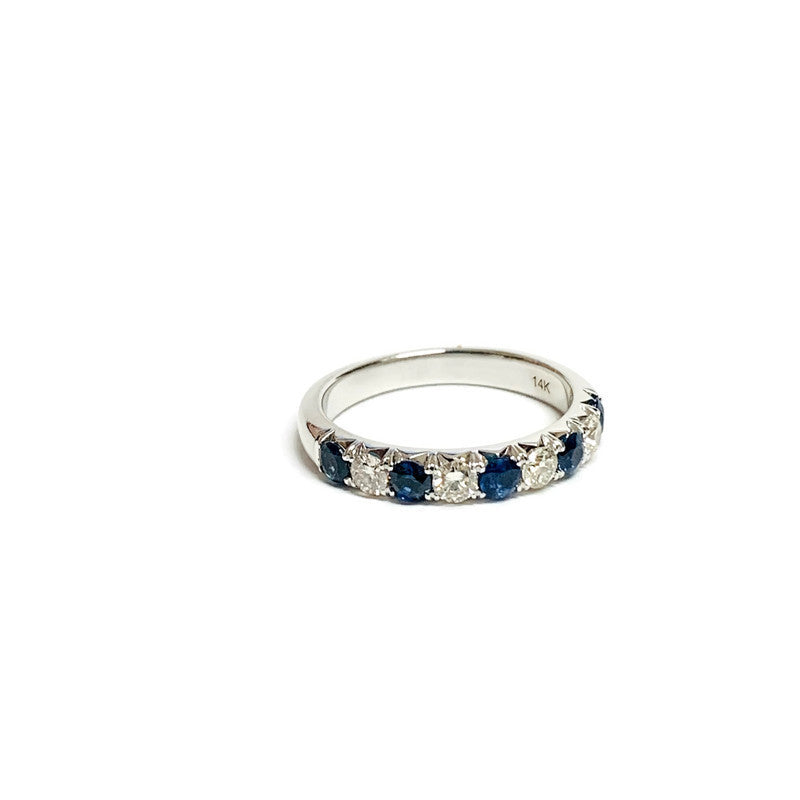 9-Stone French Cut Band with Alternating Blue Sapphires & Diamonds