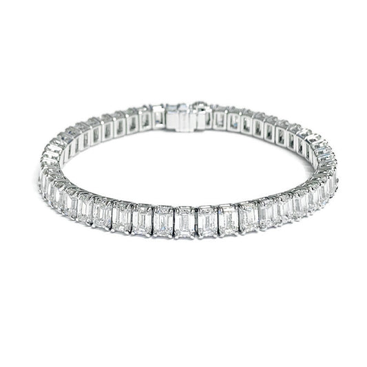 Emerald Cut Straight Line Tennis Bracelet in Platinum