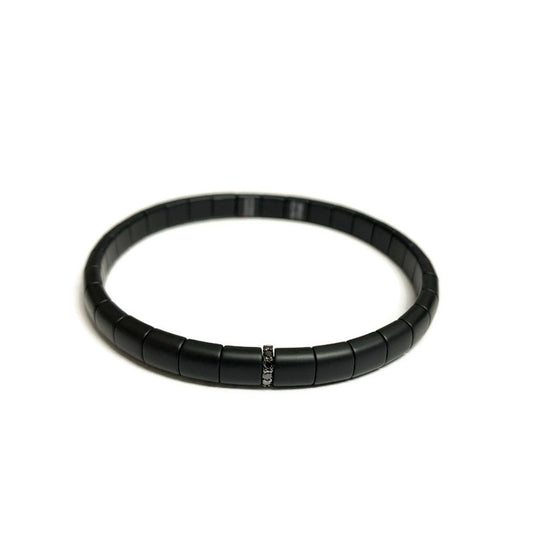 Pura Matte Ceramic Stretch Bracelet with Black Diamond Bar