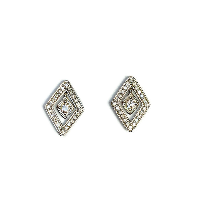 Lozenge Stud Earrings in White Gold