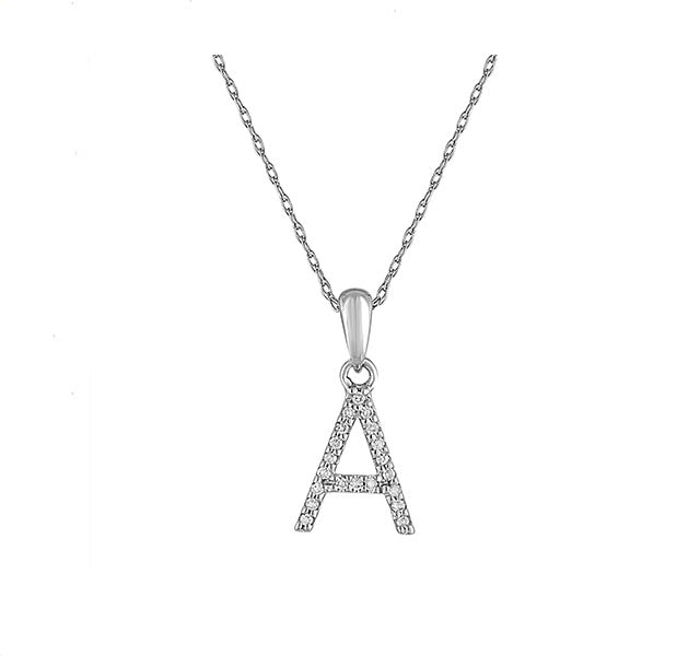 Diamond Initial A Necklace in White Gold