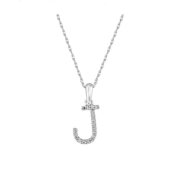 Diamond Initial J Necklace in White Gold