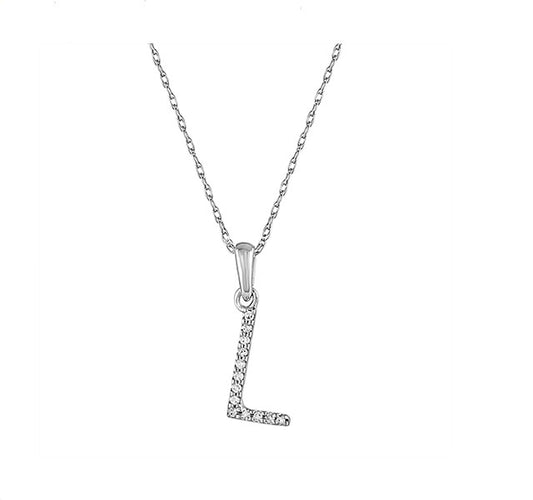 Diamond Initial L Necklace in White Gold