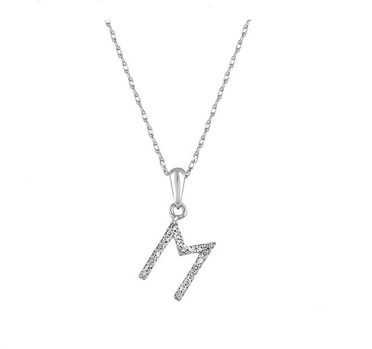 Diamond Initial M Necklace in White Gold