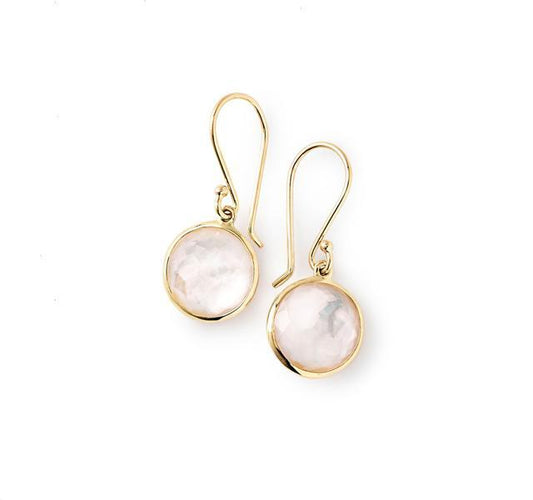 Gold Mini Lollipop Earrings with Quartz and Mother of Pearl Doublet