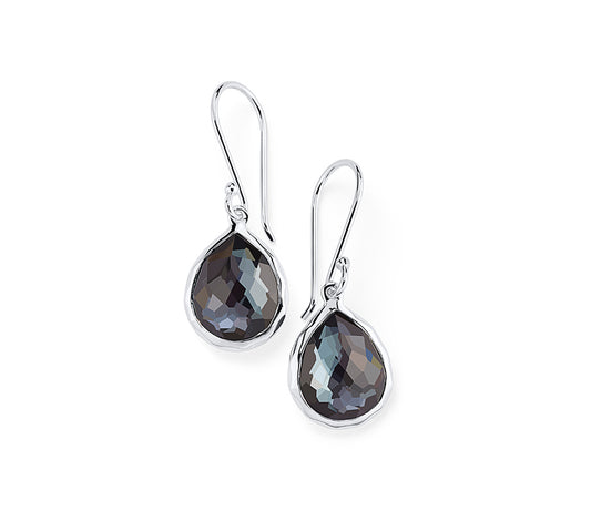 Rock Candy Tiny Teardrop Earrings with Hematite in Sterling Silver