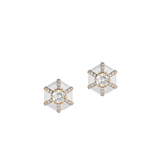 'Queen' Diamond Stud Earrings with White Enamel