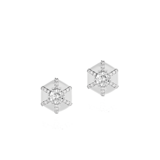 Hexagon Shaped Diamond Stud Earrings in White Gold