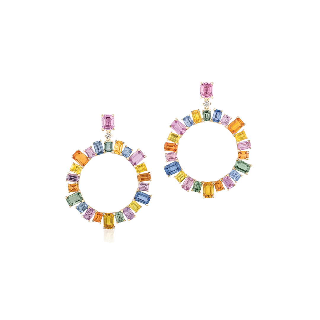 Multicolor Sapphire and Diamond Hoop Earrings