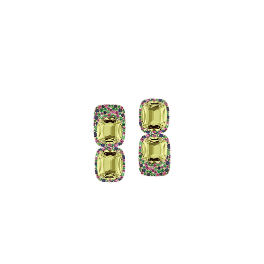 'G-One' 4-Stone Canary Tourmaline Earrings with Sapphire, Diamonds and Tsavorite