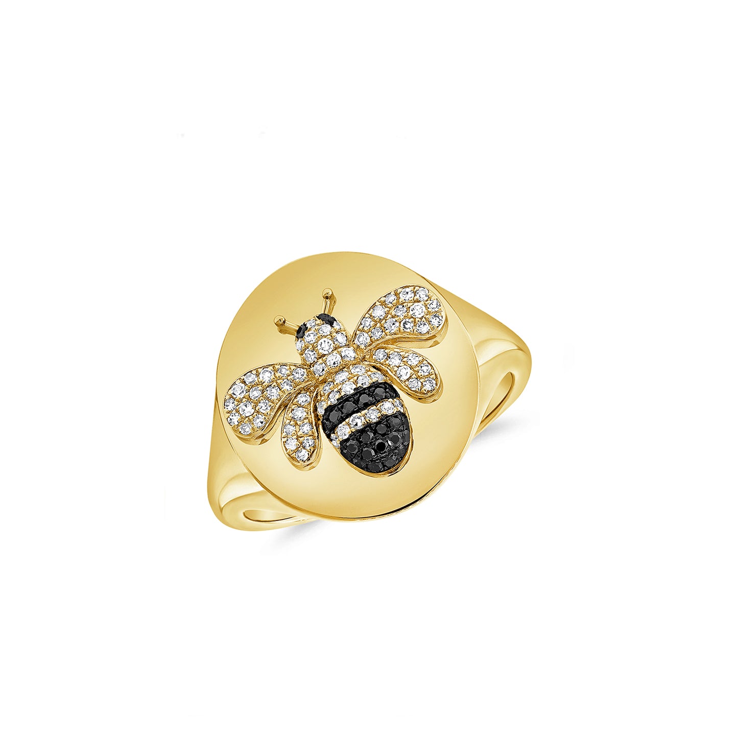 Diamond Bee Signet Ring in Yellow Gold