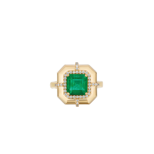 'G-One' Square Emerald Ring with Diamonds