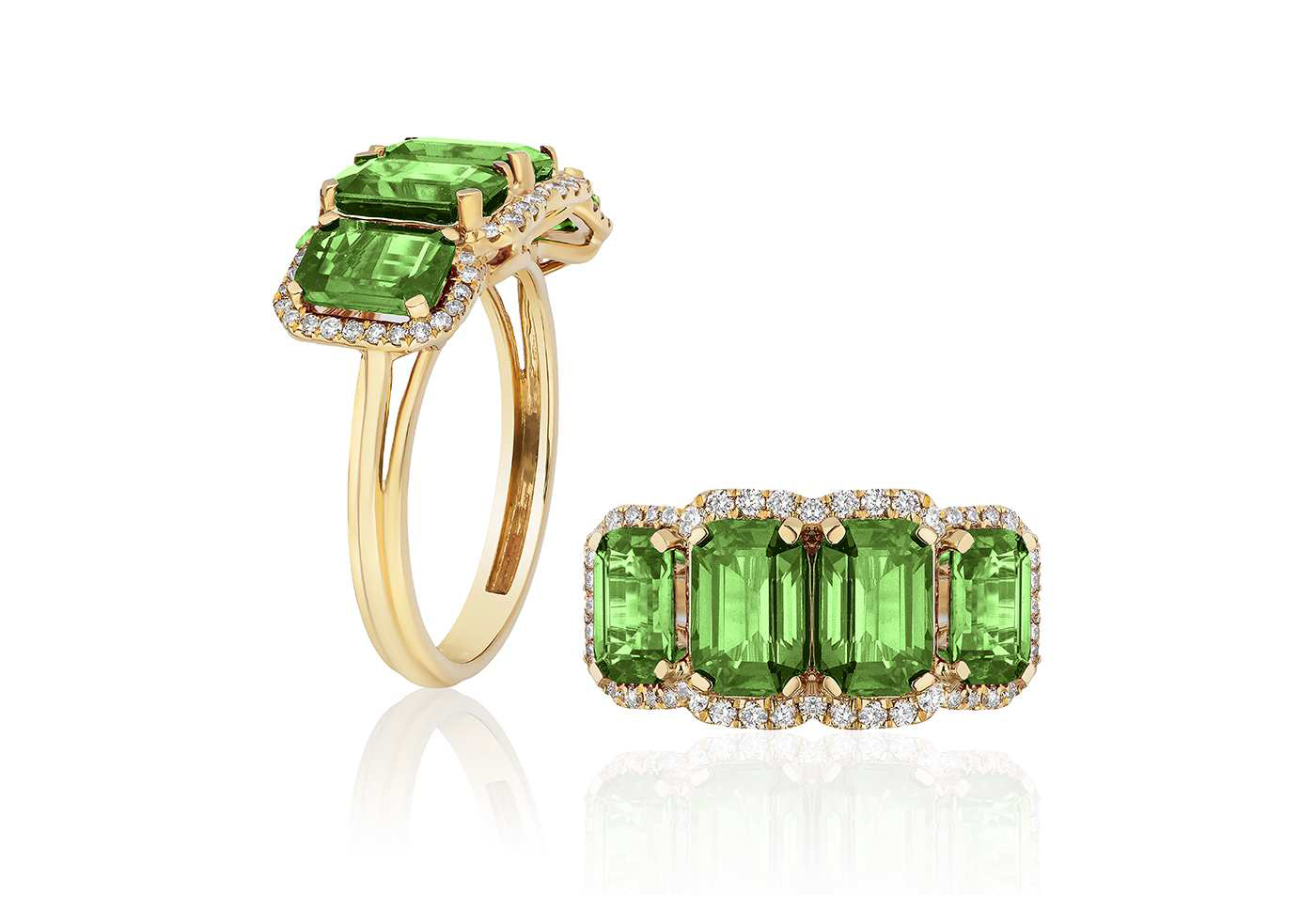 One of a Kind Spinach Tourmaline 4 Stone Ring with Diamonds