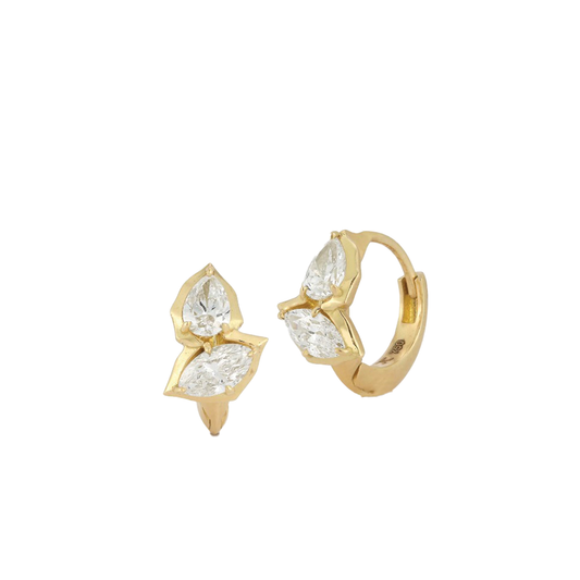 'Poppy' Huggie Hoop Earrings with Marquise and Pear Shaped Diamonds