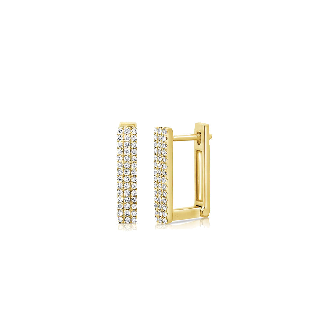 Diamond Square Hoop Earrings in Yellow Gold