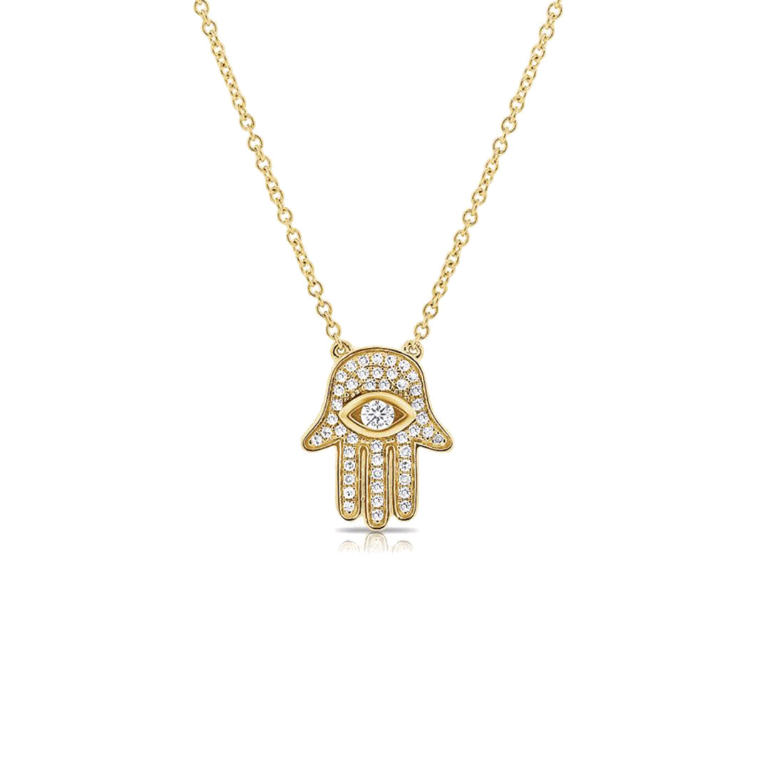 Diamond Evil Eye and Hamsa Pendant Necklace