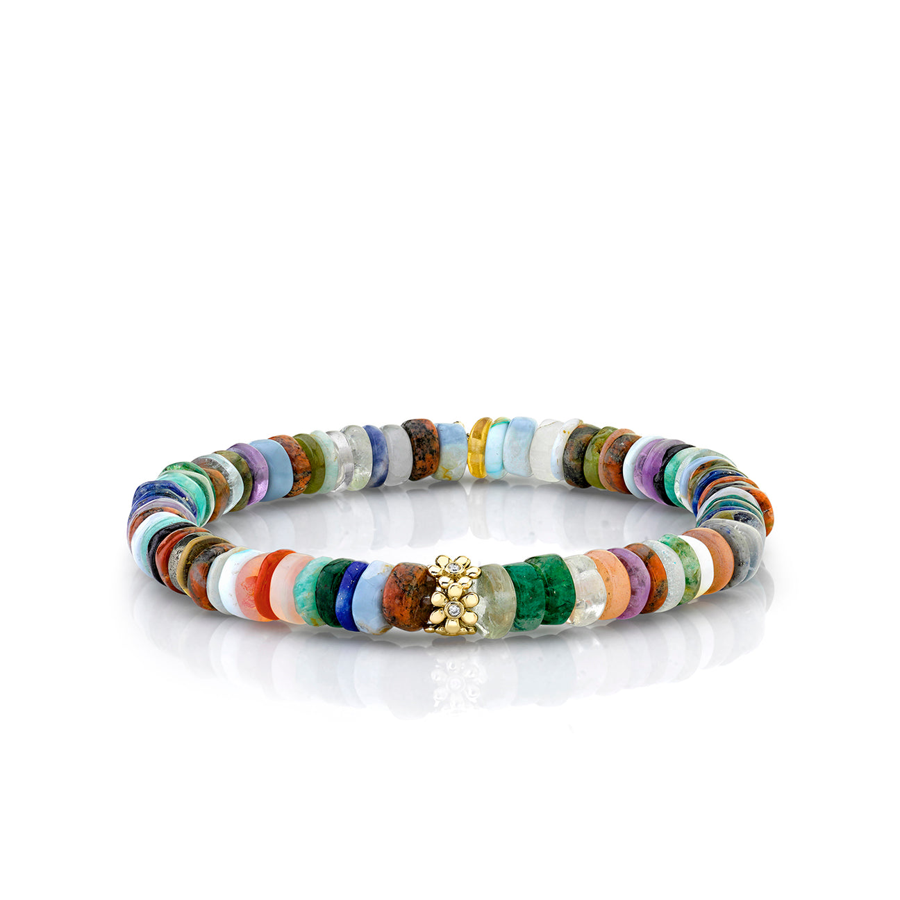 Raindbow Heishi Bead Rondelle Bracelet with Tiny Daisy Charm