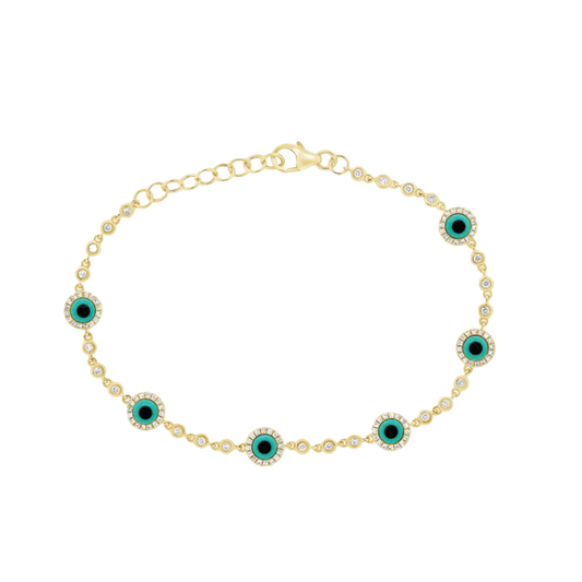 Turquoise and Diamond Evil Eye Chain Bracelet