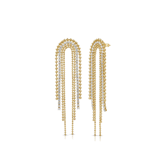 Diamond Multi Strand Drop Earrings with Ball Chain