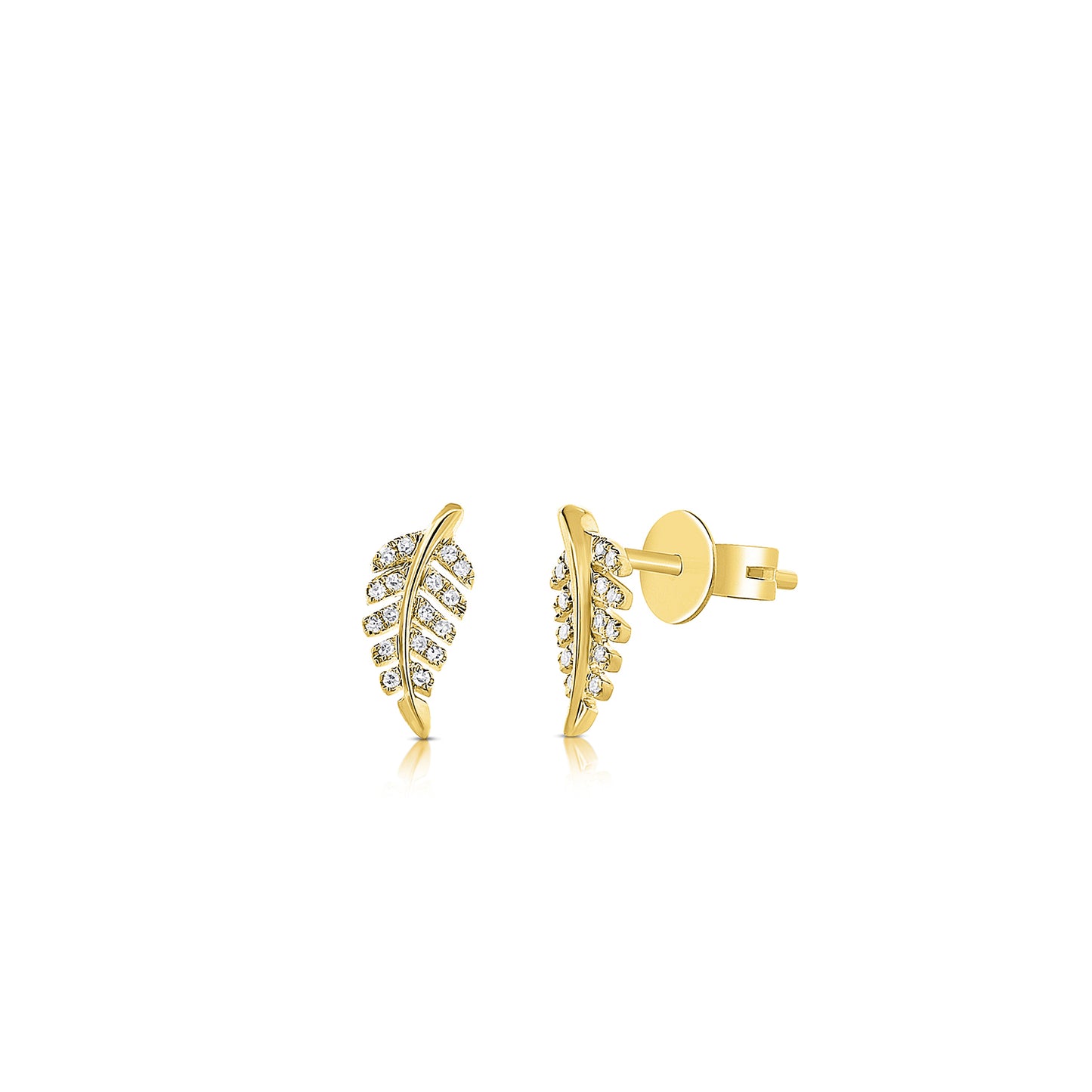 Diamond Leaf Stud Earrings in Yellow Gold