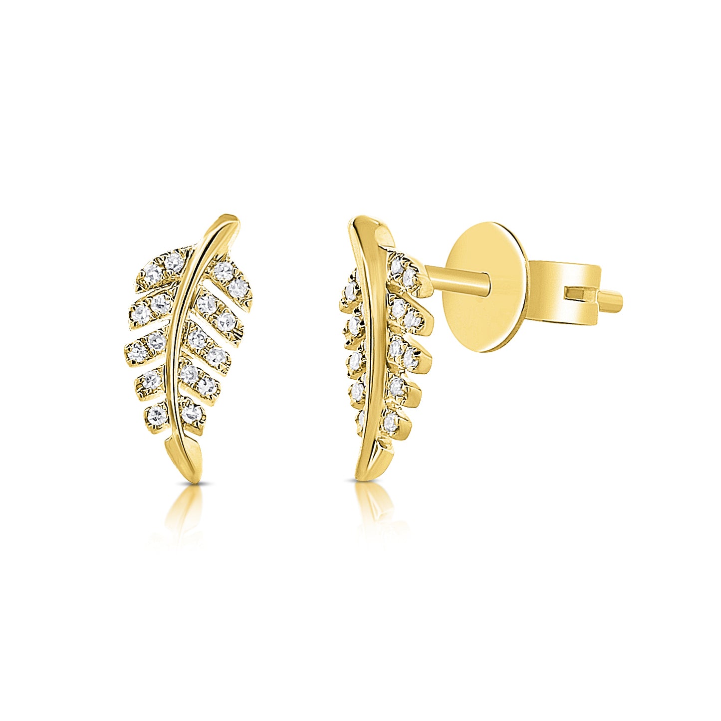 Diamond Leaf Stud Earrings in Yellow Gold