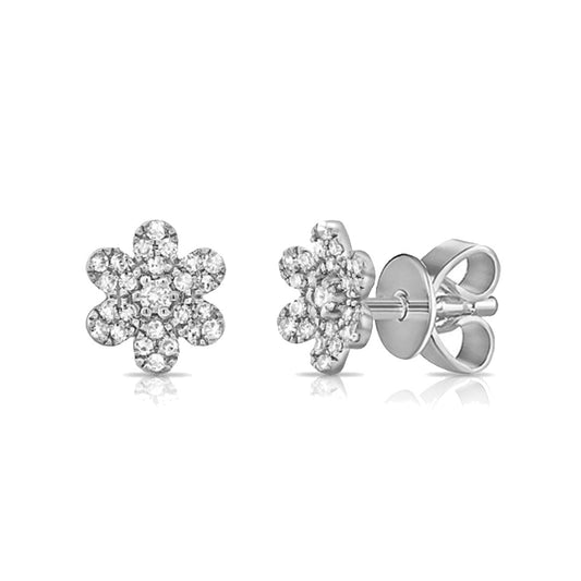 Pave Diamond Flower Stud Earrings