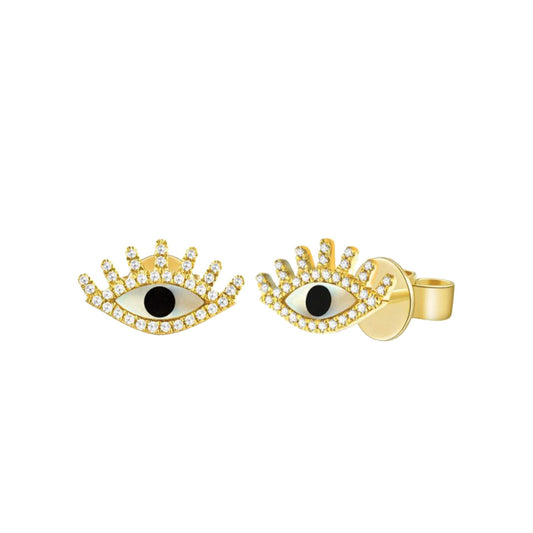 Mother of Pearl and Diamond Evil Eye Stud Earrings