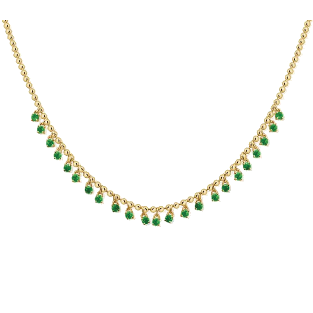 Solitare Emerald Charm Necklace on Beaded Chain