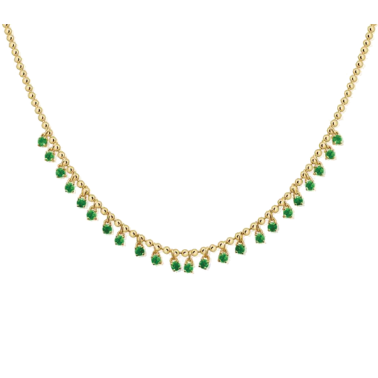 Solitare Emerald Charm Necklace on Beaded Chain