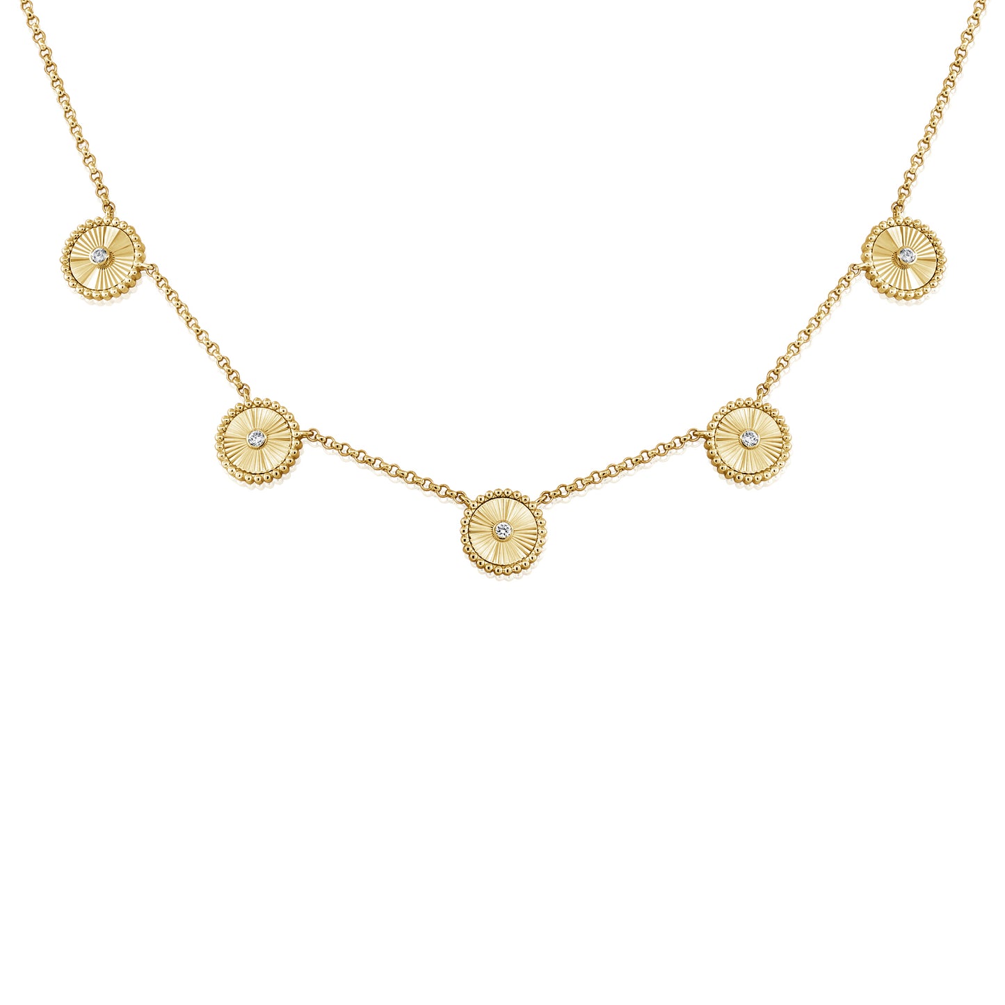 Diamond Fluted Circle Station Necklace