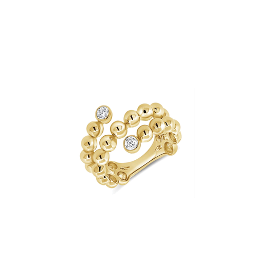 Beaded Wrap Ring with Bezel Set Diamonds