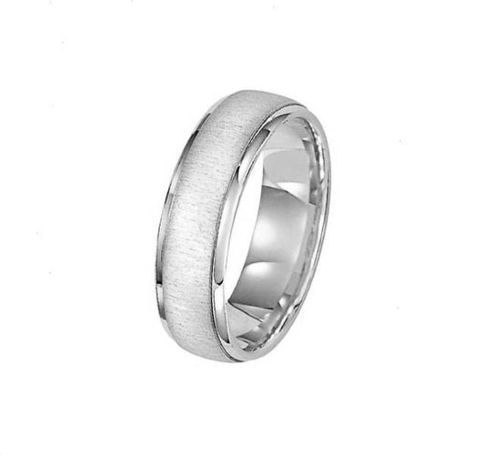 Satin Finish Center Mens Band in White Gold