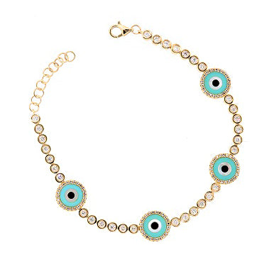 Evil Eye Station Bracelet in Yellow Gold