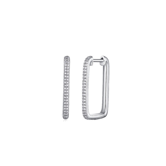 Pave Diamond Front Rectangular Hoop Earrings