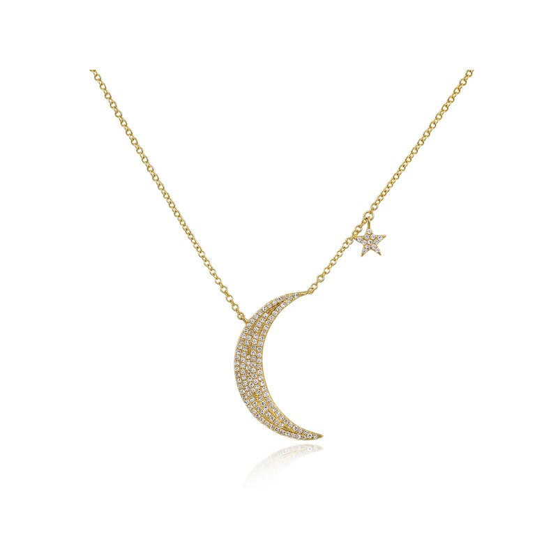 Small Moon and Star Necklace in Yellow Gold