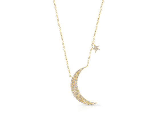 Small Moon and Star Necklace in Yellow Gold