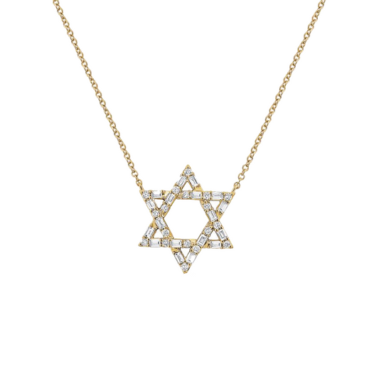 Star of David Necklace with Alternating Bageuette and Round Diamonds