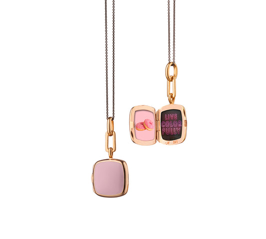 Pink Enamel Vermeil Cushion Locket