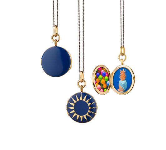 Navy Enamel Vermeil Round Locket